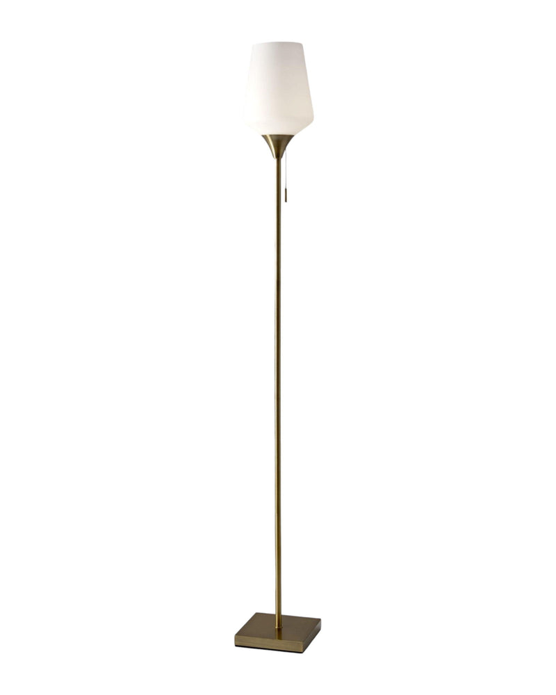 Metal Floor Lamp With White Opal Wine Glass Shade - Brass