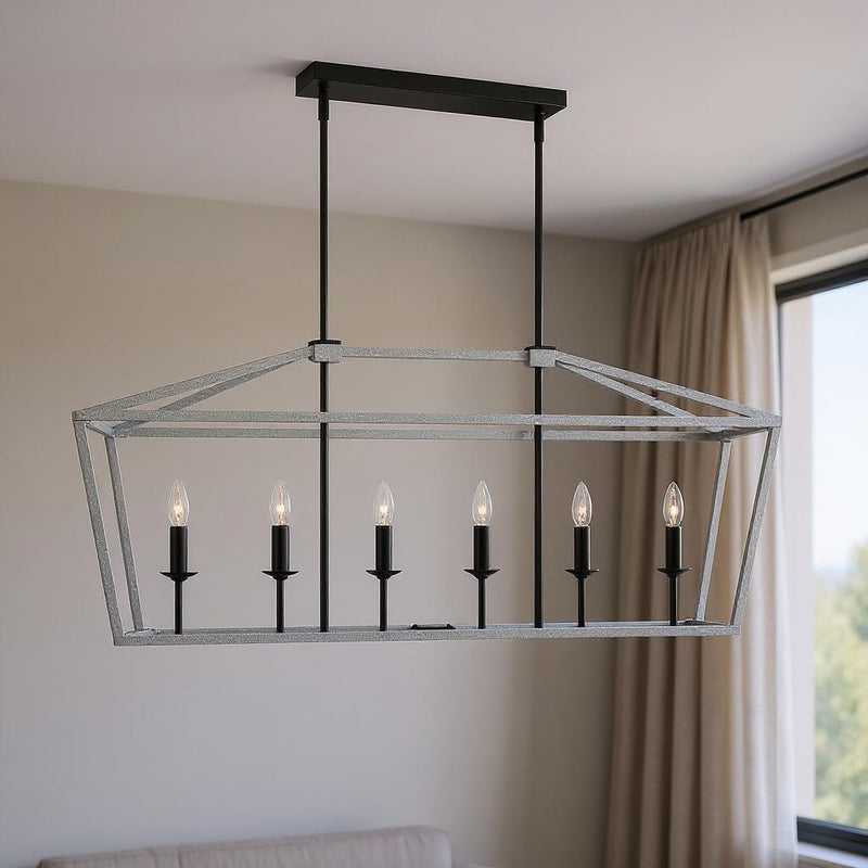 Candle Style Six Light Metal Dimmable Chandelier - Black / White