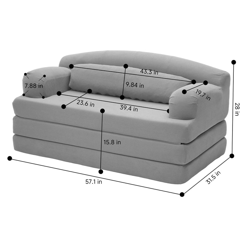 2 Seater Sofa Bed, Compact Foldable Floor Couch
