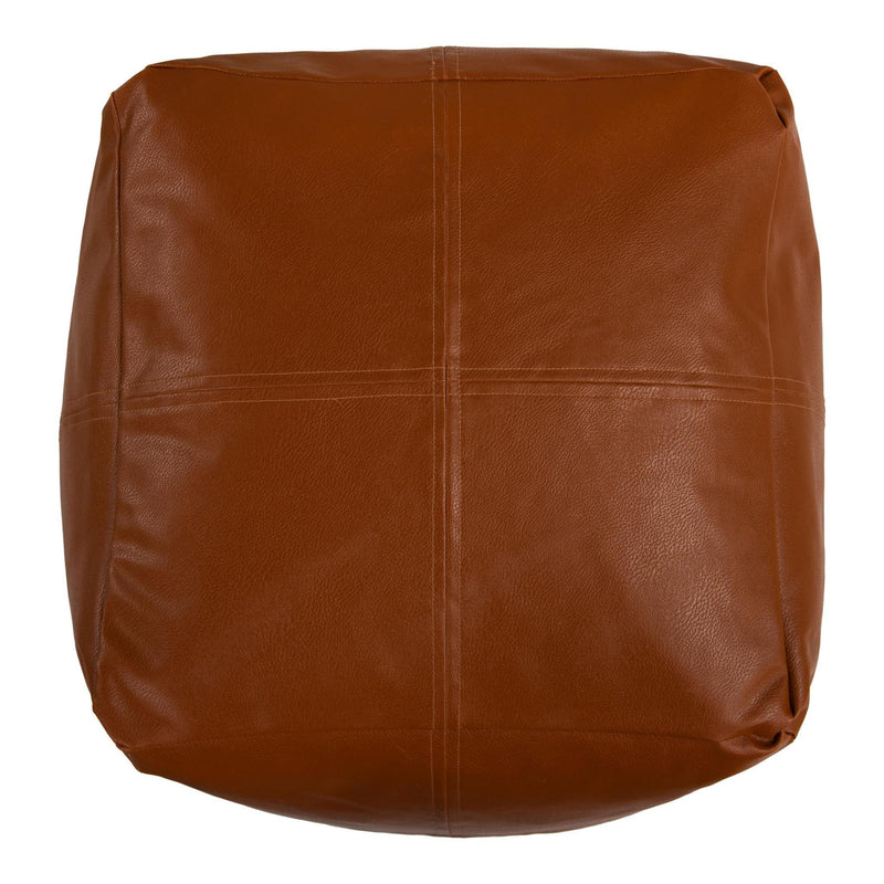 Faux Leather Cube Pouf Ottoman - Brown