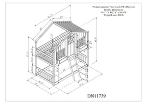 Twin over Twin House Bunk Bed with Roof , Window, Window  Box, Door , with Safety Guardrails and Ladder, Grey