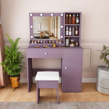 Load image into Gallery viewer, Vanity Desk Set With Padded Stool And Adjustable LED Mirror, 3 Color Light Modes - Purple
