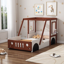 Load image into Gallery viewer, Fun Play Design Twin Size Car Bed, Kids Platform Bed In Car Shaped For Kids Boys Girls Teens - White / Orange
