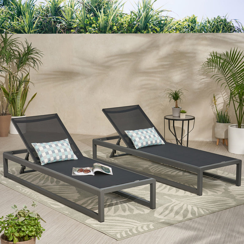 Outdoor Nylon Mesh Chaise Lounge, (Set of 2) - Black / Gray