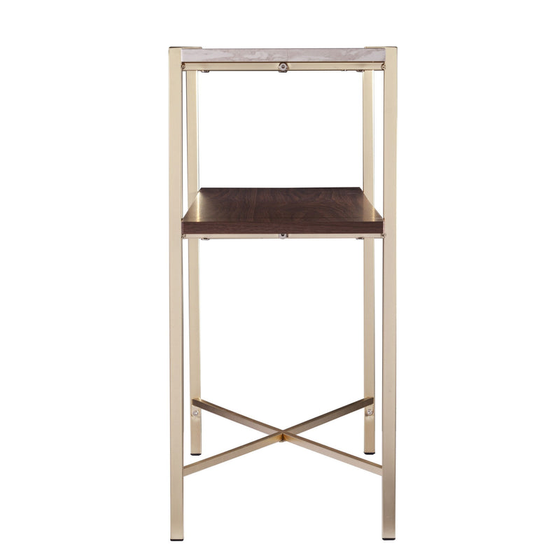 Brass Faux Marble Console Table With Shelf - White / Brown