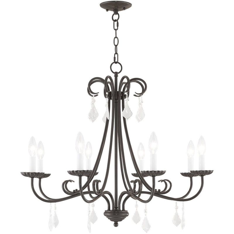 25" Eight Light Dimmable Chandelier With Shades - Bronze