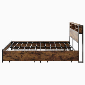 Queen Bed Frame with  Storage Headboard and 4 Drawers