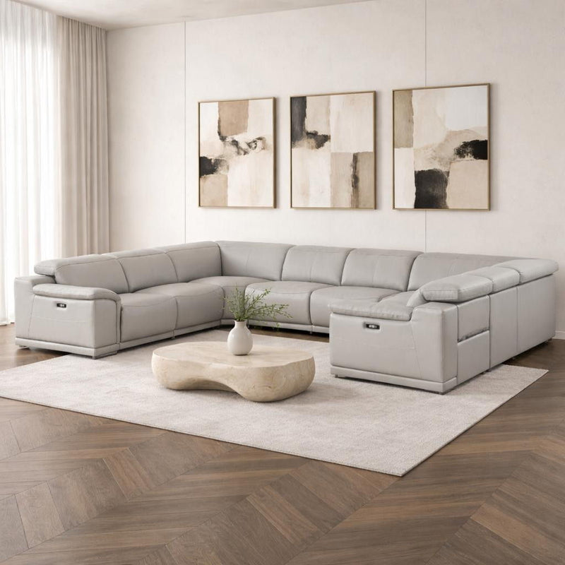 Leather Modular U Shaped Eight Piece Corner Sectional - Ash / Gray