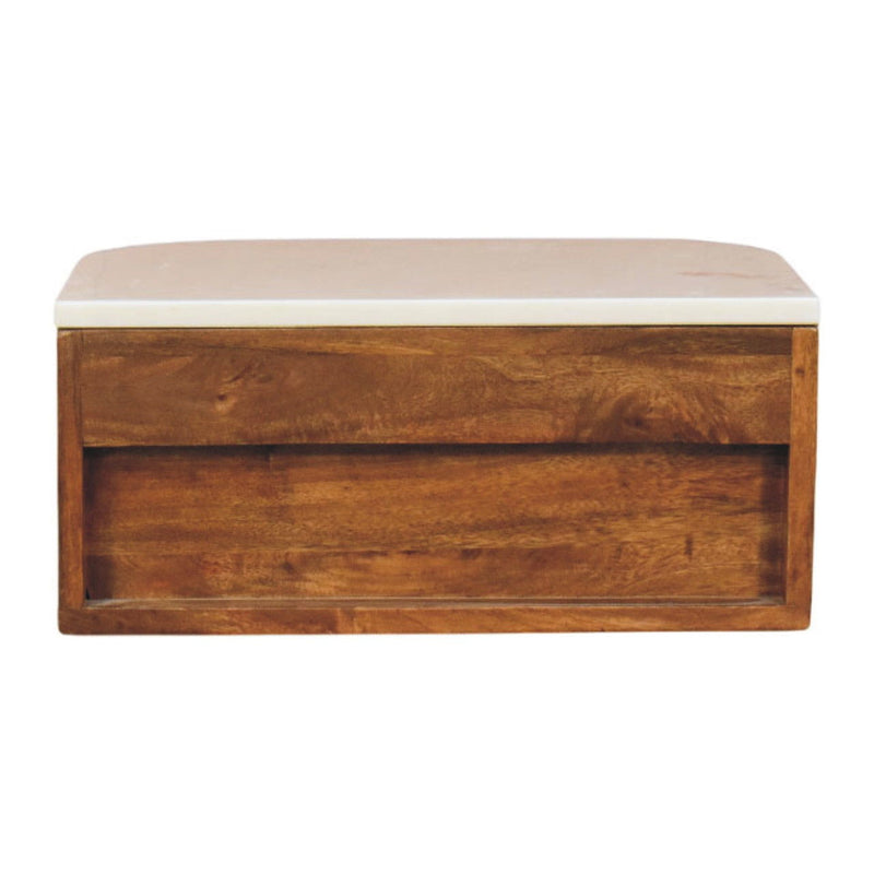 Solid Wood And Marble Ribbed Texture Two Drawer Floating Nightstand - Brown