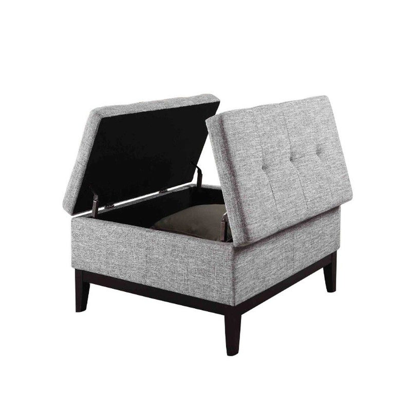 Tufted Linen And Black Storage Ottoman - Light Gray