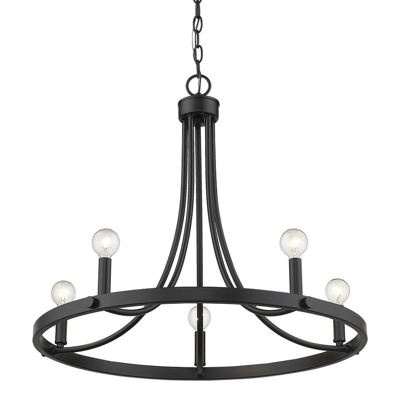 Candle Style Five Light Metal Dimmable Chandelier - Black