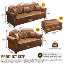 Load image into Gallery viewer, Upholstered Sofa With Nailhead Trim, Rolled Armrests With Ottoman

