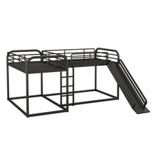 Load image into Gallery viewer, Full and Twin Size L-Shaped Bunk Bed with Slide and Short Ladder, Black
