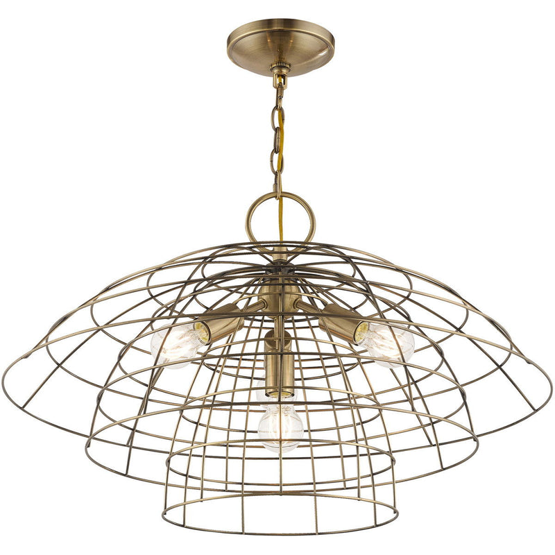 Four Light Dimmable Chandelier With Shades - Antiqued Brass