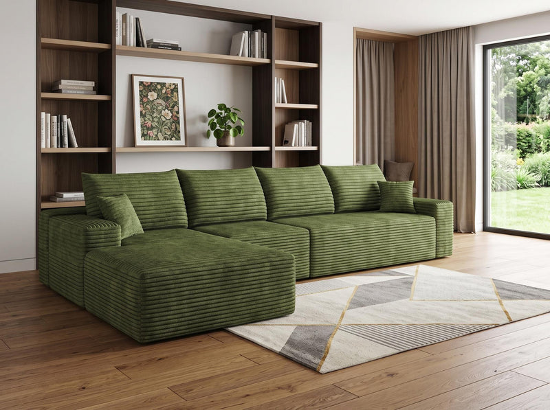 Corduroy Modular L Shaped Sofa And Chaise Sectional (762649) - Green