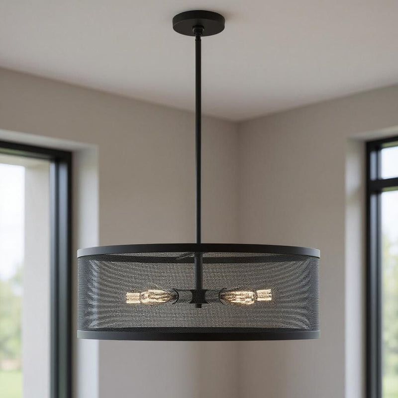 18'' Five Light Dimmable Chandelier With Shades - Black