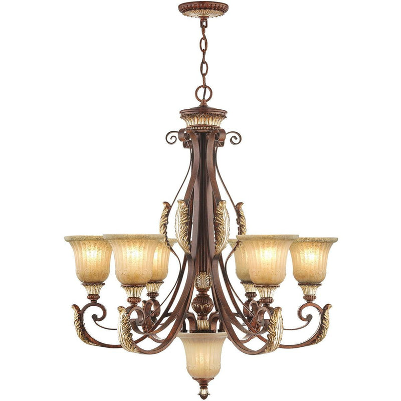 35" Seven Light Dimmable Chandelier With Shades - Bronze