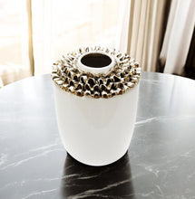 Load image into Gallery viewer, Round Table Vase With Sculptural Details - White
