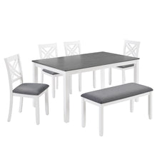 Load image into Gallery viewer, 6 Piece Kitchen Dining Set, Rectangular Dining Table With 4 Upholstered Chairs And Bench - Gray / White
