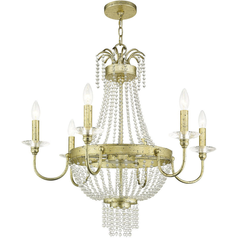 28" Six Light Dimmable Chandelier With Shades - Gold