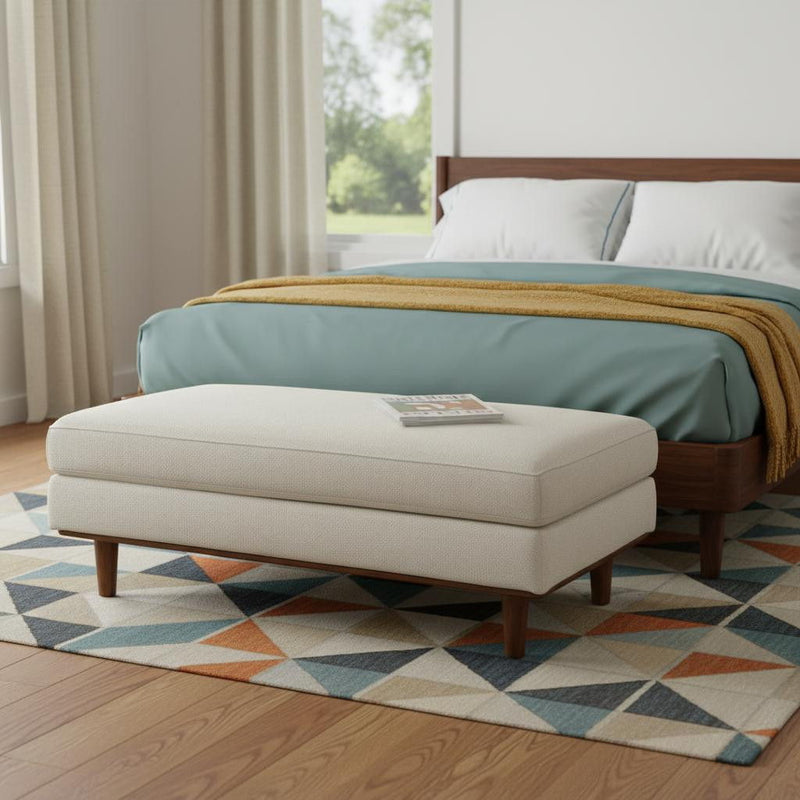 Polyester Cocktail Ottoman - Cream / Brown