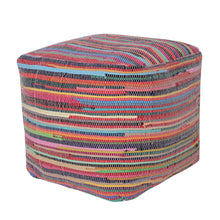 Load image into Gallery viewer, Cotton Cube Striped Pouf Ottoman - Red
