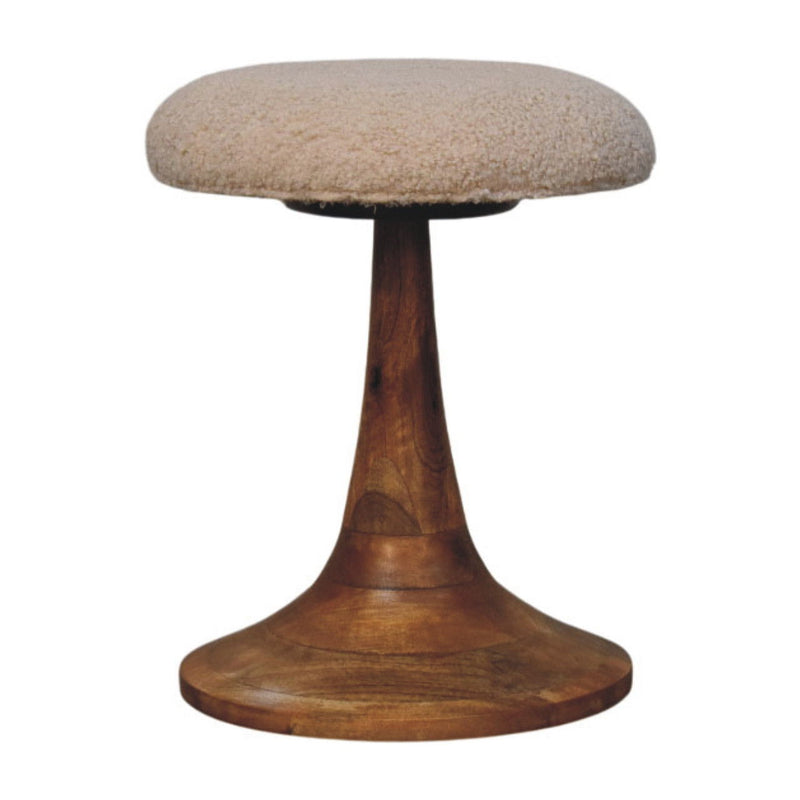 Boucle Round Footstool (723460) - Beige / Brown