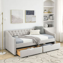 Load image into Gallery viewer, Upholstered Tufted Daybed With 2 Drawers, Waved Arms
