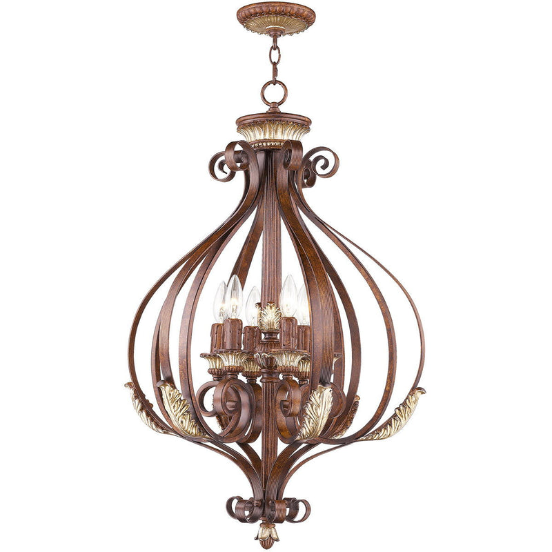 33" Six Light Dimmable Chandelier With Shades - Bronze