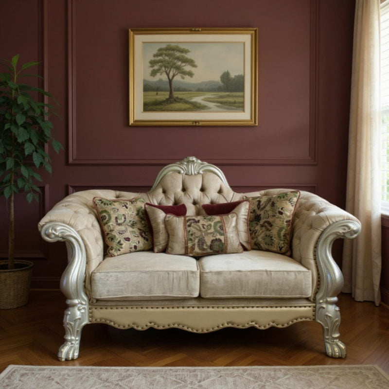 Velvet Loveseat And Toss Pillows - Bone