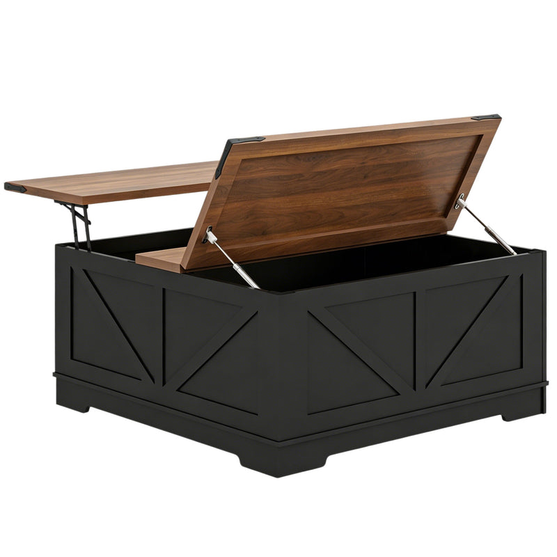 Lift Top Trunk Coffee Table With Two Shelves - Brown / Black