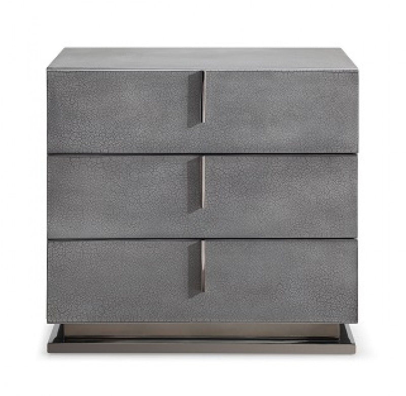 Crackle Finish Three Drawer Nightstand - Gray
