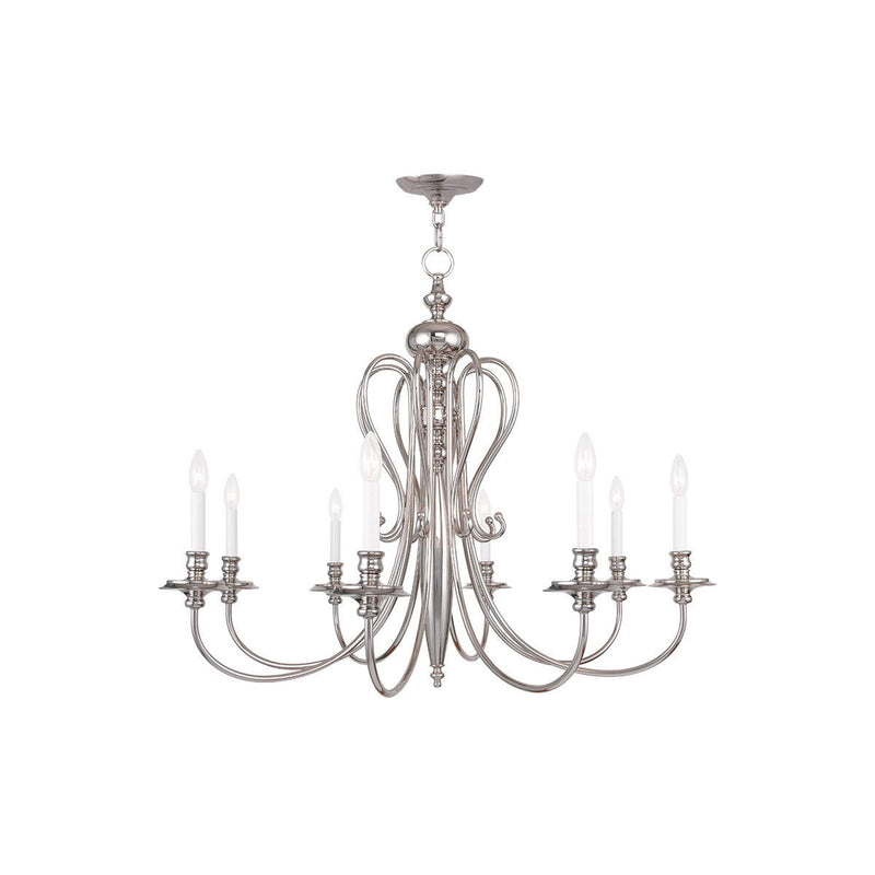 32" Eight Light Dimmable Chandelier With Shades - Nickel / Pearl Silver