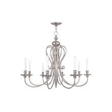 Load image into Gallery viewer, 32" Eight Light Dimmable Chandelier With Shades - Nickel / Pearl Silver
