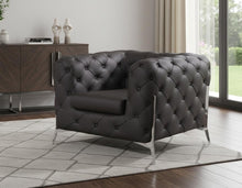 Load image into Gallery viewer, Glam Tufted Leather Armchair - Dark Gray And Chrome

