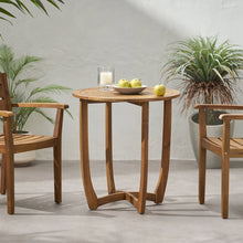 Load image into Gallery viewer, Outdoor Circular Wood Bistro Table With Curved Legs And Slat Panel Table Top - Teak
