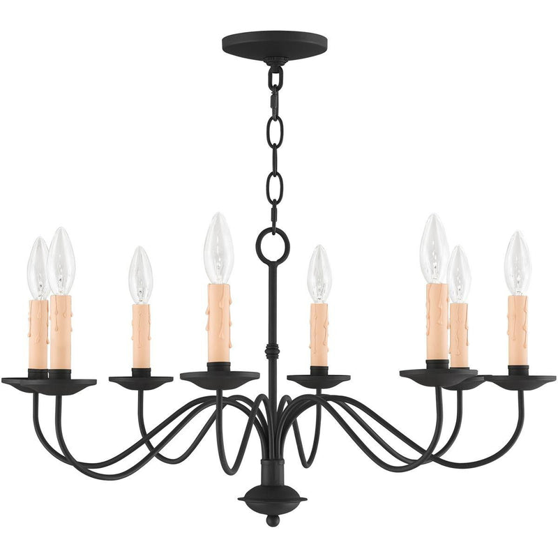 14" Eight Light Dimmable Chandelier With Shades - Black