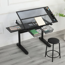 Load image into Gallery viewer, Hand Crank Adjustable Drafting Table Drawing Desk With 2 Metal Drawers With Stool
