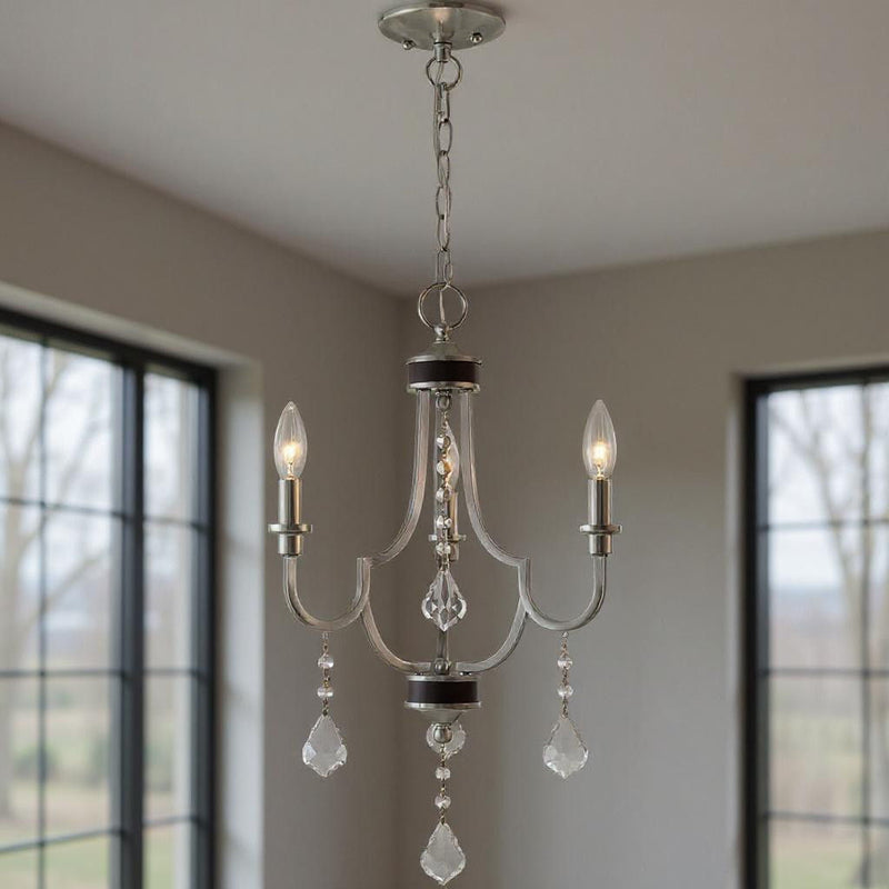 22'' Three Light Dimmable Chandelier With Shades - Nickel
