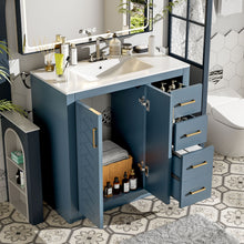 Load image into Gallery viewer, Bathroom Vanity With Sink, Storage Cabinet, Freestanding Set With 3 Drawers &amp; Soft Closing Doors - Indigo
