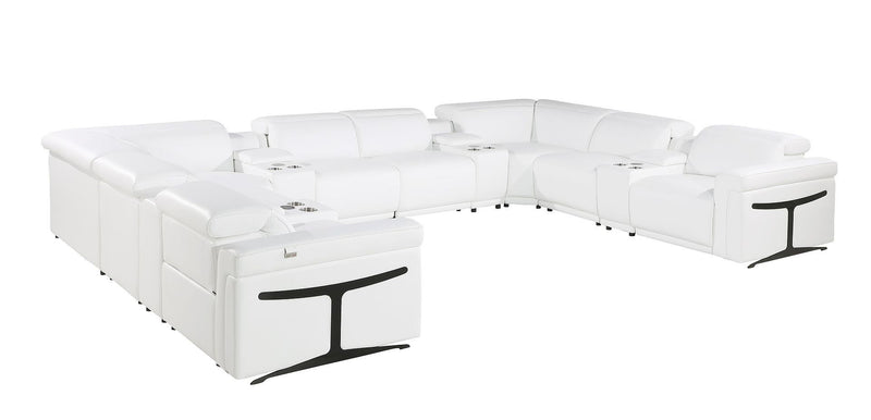 Italian Leather Power Reclining U Shaped Twelve Piece Sectional With Console - White