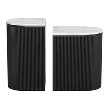 Load image into Gallery viewer, Solid Wood And Marble Oval Block End Tables (Set of 2) - White
