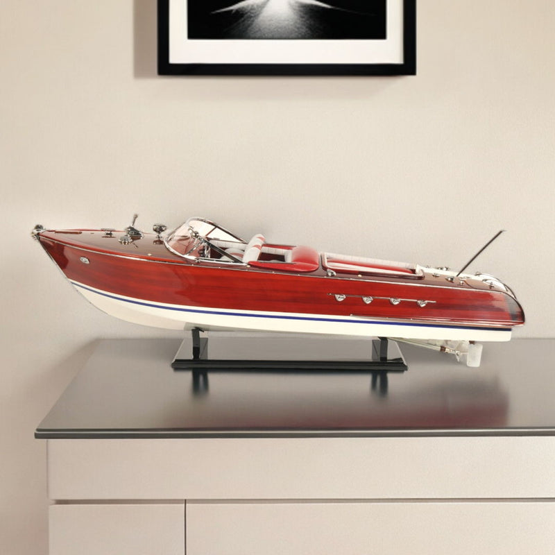 Hand Painted Decorative Boat - Red / White / Brown