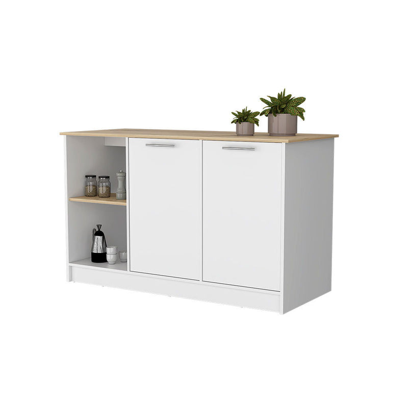 59" Kitchen Island With Storage - White