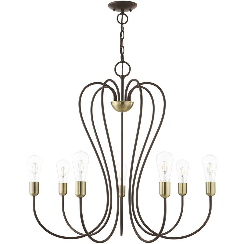 29" Seven Light Dimmable Chandelier With Shades - Bronze