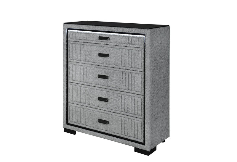 Wood Lighted Five Drawer Dresser - Gray