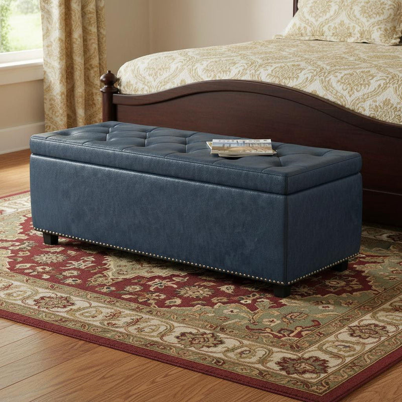 48" Upholstery Storage Ottoman - Dark Brown / Denim Blue