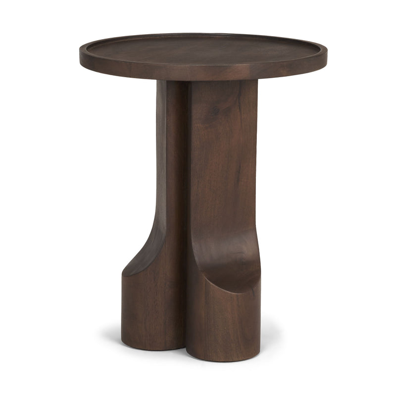 Round Pedestal End Table - Dark Brown