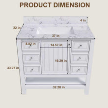 Load image into Gallery viewer, 37&quot; Bathroom Vanity, Multi Functional Cabinet With Doors And Drawers, Frame, Single Faucet Hole - White
