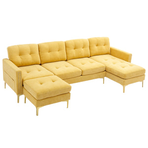 110" L-Shape Convertible Sectional Sofa Couch with Movable Ottoman for Living Room, Apartment, Office, Yellow